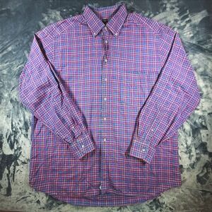 Jeff Rose Mens XXL‎ Button Down Shirt Blue Orange Plaid Cotton Made in Italy